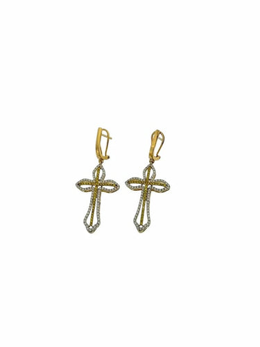 Boucles d'oreilles Boucles d'oreilles croix en or jaune 18 carats et diamants 58 Facettes