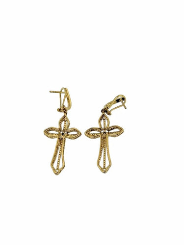 Boucles d'oreilles Boucles d'oreilles croix en or jaune 18 carats et diamants 58 Facettes