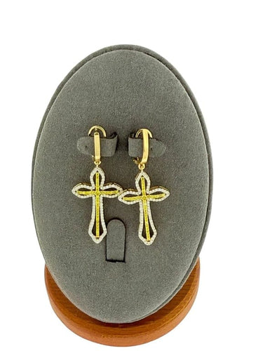 Boucles d'oreilles Boucles d'oreilles croix en or jaune 18 carats et diamants 58 Facettes