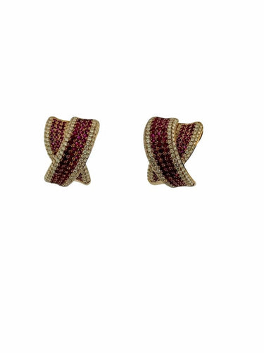 Boucles d'oreilles Boucles d’oreilles en or rose 18 carats avec diamants et rubis 58 Facettes