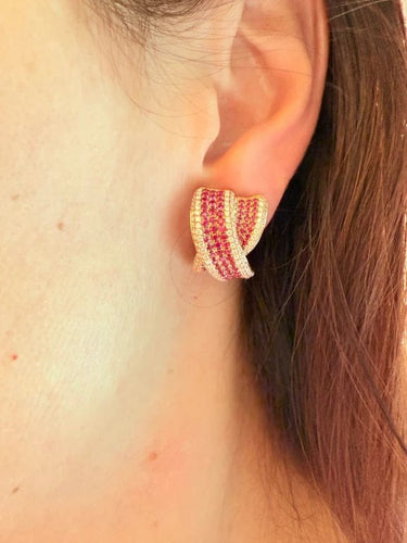 Boucles d'oreilles Boucles d’oreilles en or rose 18 carats avec diamants et rubis 58 Facettes