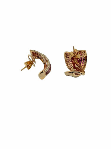 Boucles d'oreilles Boucles d’oreilles en or rose 18 carats avec diamants et rubis 58 Facettes