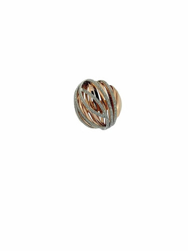 Bague 56 Bague dôme italienne en or blanc et or rose 18 carats avec diamants 58 Facettes
