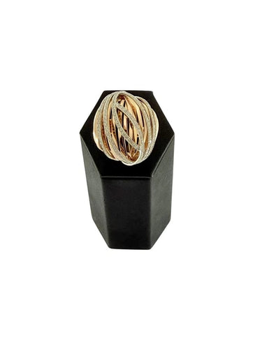 Bague 56 Bague dôme italienne en or blanc et or rose 18 carats avec diamants 58 Facettes