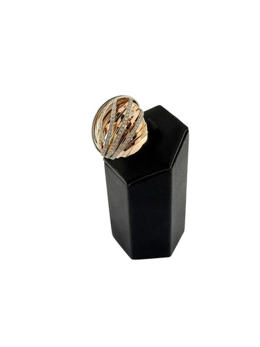 Bague 56 Bague dôme italienne en or blanc et or rose 18 carats avec diamants 58 Facettes