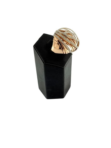 Bague 56 Bague dôme italienne en or blanc et or rose 18 carats avec diamants 58 Facettes