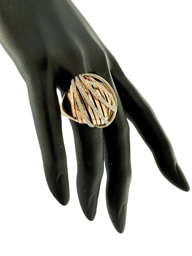 Bague 56 Bague dôme italienne en or blanc et or rose 18 carats avec diamants 58 Facettes