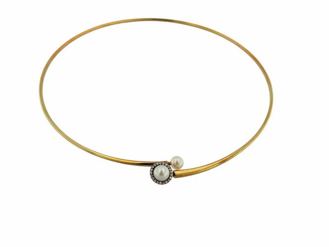 Collier Collier vintage flexible en or jaune 18 carats, perles et diamants 58 Facettes