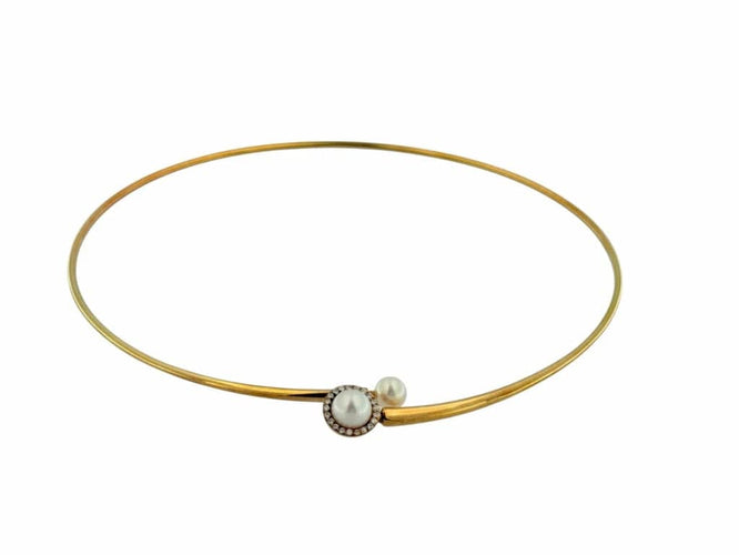 Collier Collier vintage flexible en or jaune 18 carats, perles et diamants 58 Facettes
