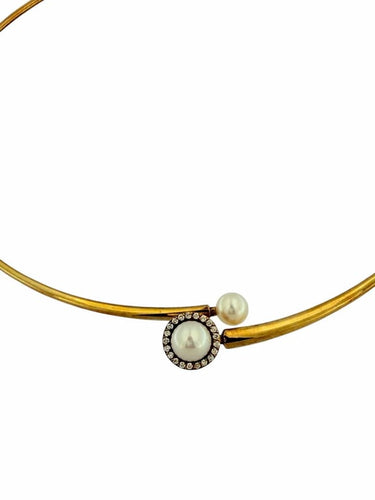 Collier Collier vintage flexible en or jaune 18 carats, perles et diamants 58 Facettes