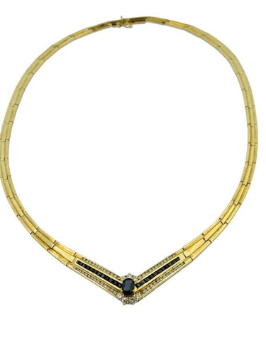 Collier Collier ras-de-cou rétro en or jaune 18 carats, diamants et saphirs 58 Facettes