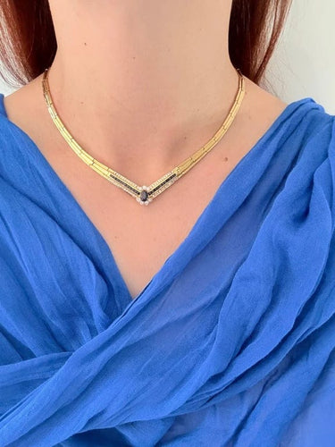 Collier Collier ras-de-cou rétro en or jaune 18 carats, diamants et saphirs 58 Facettes