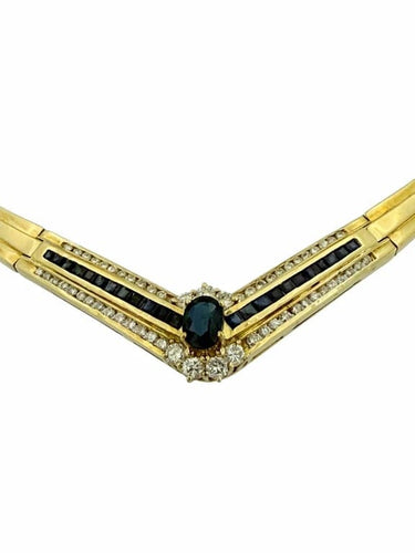 Collier Collier ras-de-cou rétro en or jaune 18 carats, diamants et saphirs 58 Facettes