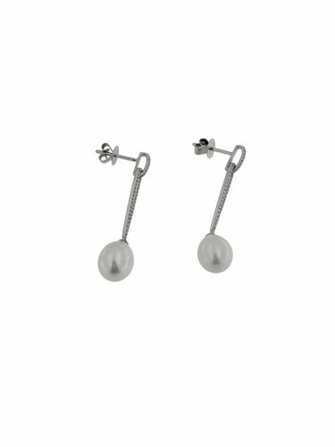 Boucles d'oreilles Boucles d'oreilles en or blanc 18 carats avec perles et diamants 58 Facettes