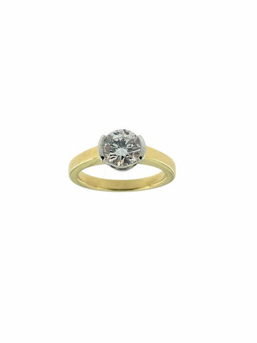 Bague 54 Bague solitaire en or jaune et blanc 18 carats avec diamant 1,30 ct 58 Facettes