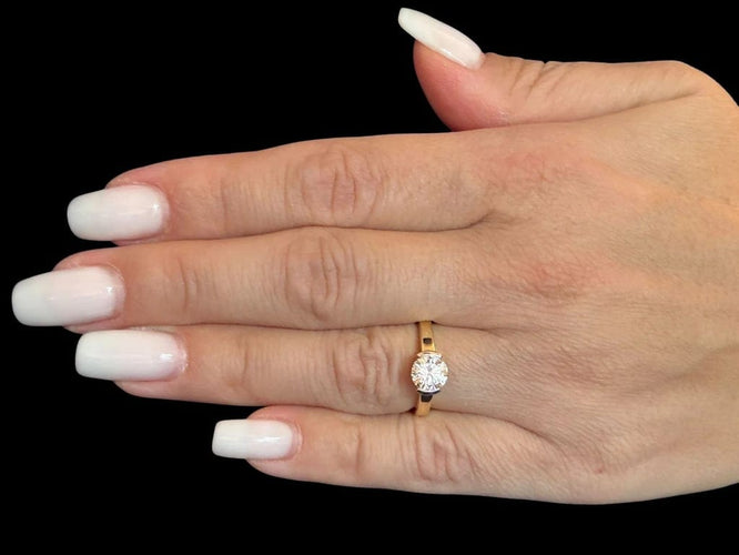 Bague 54 Bague solitaire en or jaune et blanc 18 carats avec diamant 1,30 ct 58 Facettes