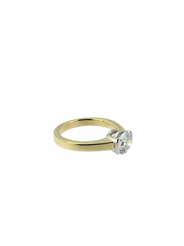 Bague 54 Bague solitaire en or jaune et blanc 18 carats avec diamant 1,30 ct 58 Facettes