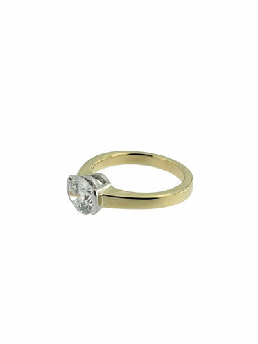 Bague 54 Bague solitaire en or jaune et blanc 18 carats avec diamant 1,30 ct 58 Facettes