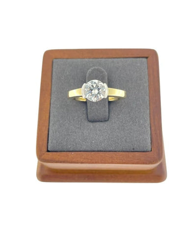 Bague 54 Bague solitaire en or jaune et blanc 18 carats avec diamant 1,30 ct 58 Facettes