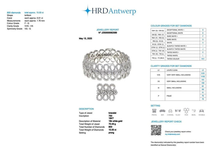 Bracelet Bracelet en or blanc 18 carats serti de 800 diamants naturels 58 Facettes