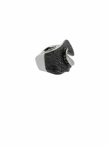 Bague 49 Bague italienne en or blanc 18 carats avec diamants noirs et blancs 58 Facettes
