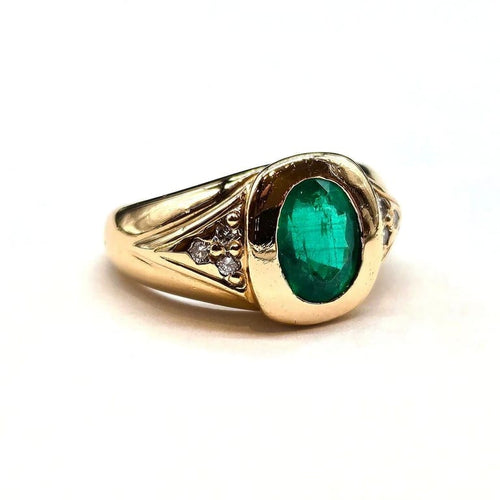 Bague 51 Bague en or jaune 18 carats avec émeraude 1,30 ct et diamants 58 Facettes BO/260011