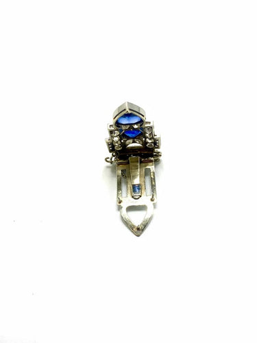Boucles d'oreilles Art déco - Clip de revers en platine et or blanc 18k, diamants et saphirs 58 Facettes