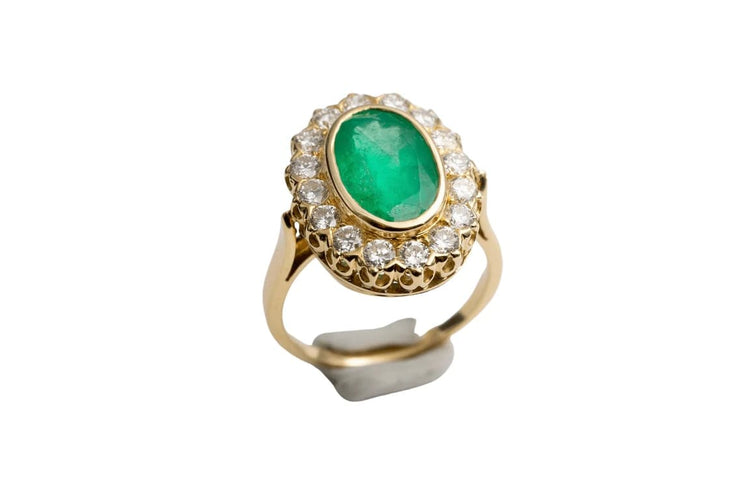 Bague 59 Bague pompadour en or jaune 750, émeraude et diamants 58 Facettes