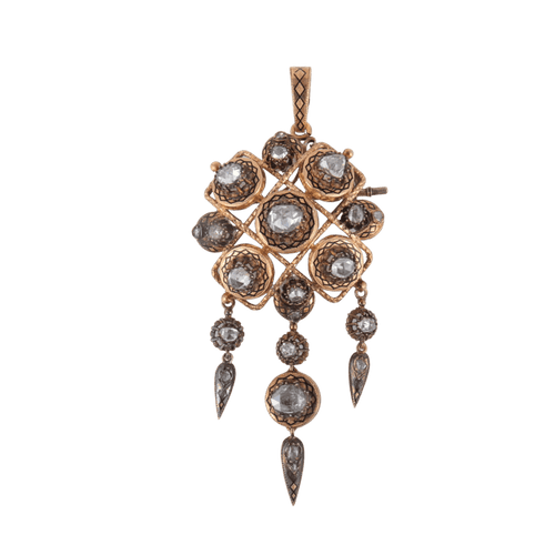 Pendentif Broche-pendentif en or jaune 18 ct avec diamants et émail 58 Facettes 1