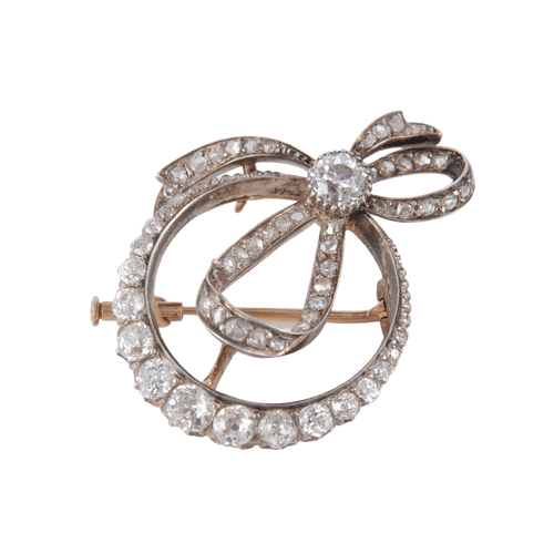 Broche Broche nœud - Diamants en or jaune et or blanc 18 ct 58 Facettes 1