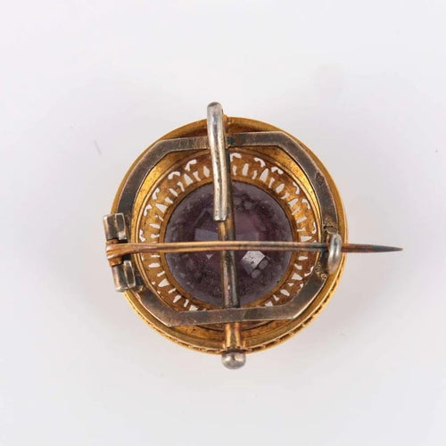 Broche Broche fleur en or jaune avec améthyste, perles et diamants 58 Facettes 1