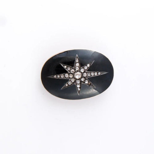 Bracelet Manchette et broche de deuil en or rose 14 ct, émail noir et diamants 58 Facettes 1