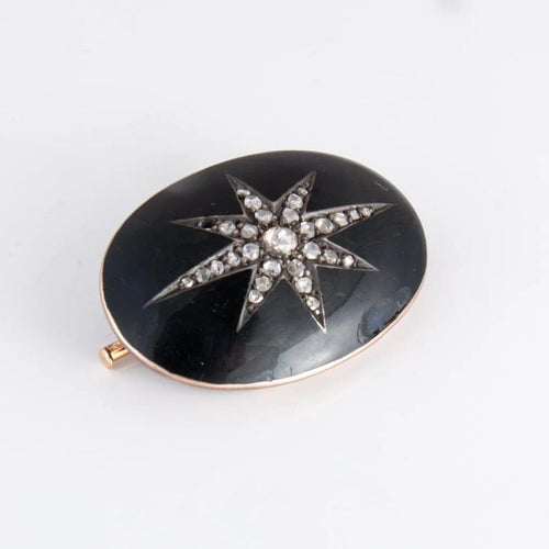 Bracelet Manchette et broche de deuil en or rose 14 ct, émail noir et diamants 58 Facettes 1