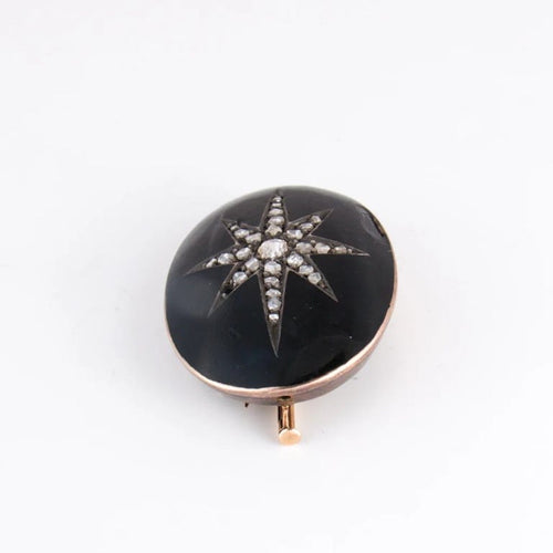 Bracelet Manchette et broche de deuil en or rose 14 ct, émail noir et diamants 58 Facettes 1