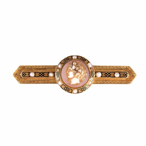Broche Broche camée en or jaune 18 ct, perles et émail 58 Facettes 1