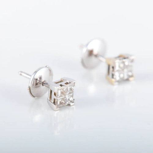 Boucles d'oreilles Clous d'oreilles - Diamants taille princesse en or blanc 18 carats 58 Facettes 220321