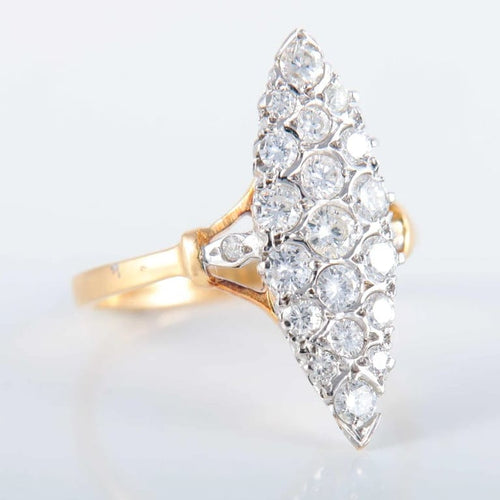 Bague 56 Bague marquise ancienne en or jaune 750 et diamants 58 Facettes