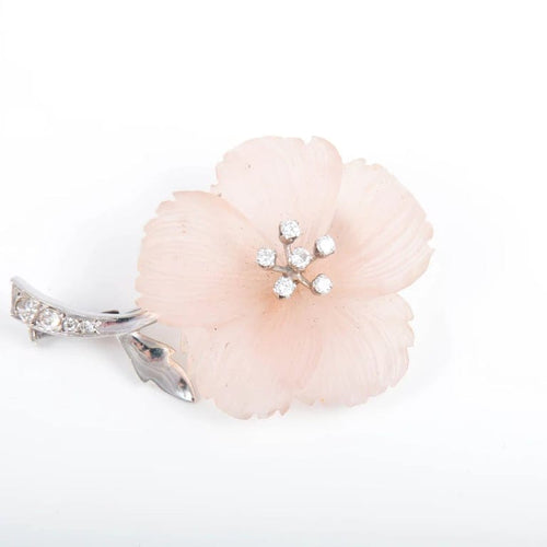 Broche Broche hibiscus en or blanc 14K, quartz rose et diamants 58 Facettes 220330