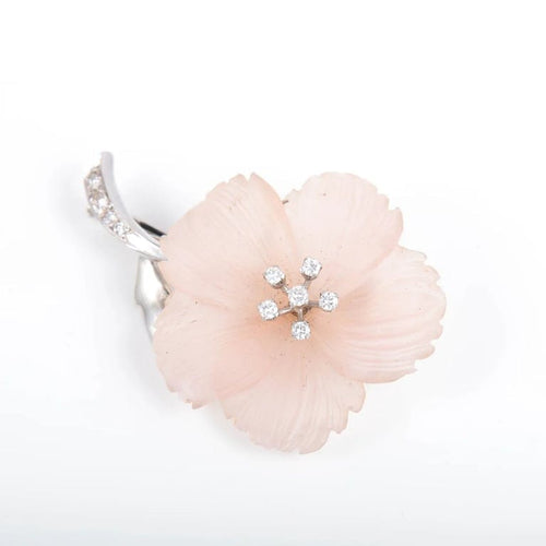 Broche Broche hibiscus en or blanc 14K, quartz rose et diamants 58 Facettes 220330