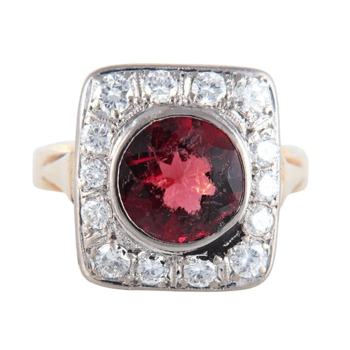 Bague 59 Bague - Grenat et diamants en or jaune 14K 58 Facettes 220382
