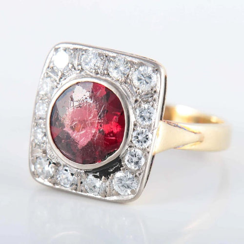 Bague 59 Bague - Grenat et diamants en or jaune 14K 58 Facettes 220382