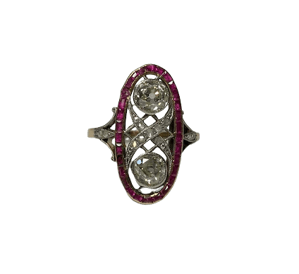 Bague 57 Art déco - Bague en or jaune 18K rubis et diamants 58 Facettes