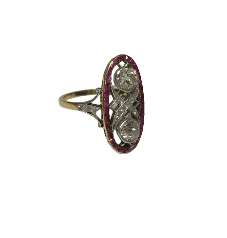 Bague 57 Art déco - Bague en or jaune 18K rubis et diamants 58 Facettes