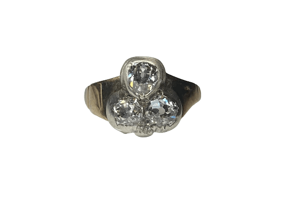 Bague 55 Bague trèfle en or 14K et argent, sertie de diamants 58 Facettes