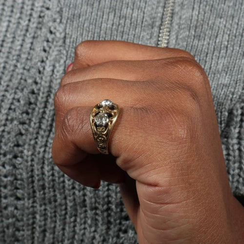 Bague 52 Bague à motifs en or jaune 750 avec diamants 58 Facettes 220423