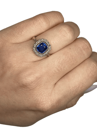 Bague 54 Bague ancienne en or jaune 18K, saphir et diamants 58 Facettes
