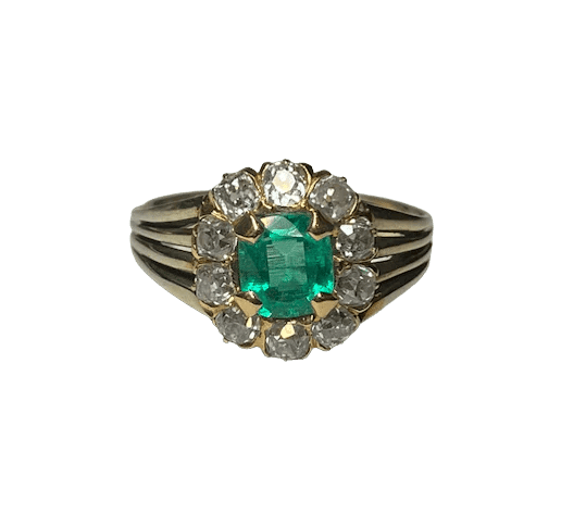 Bague 51 Bague ancienne en or 18K avec émeraude et diamants 58 Facettes
