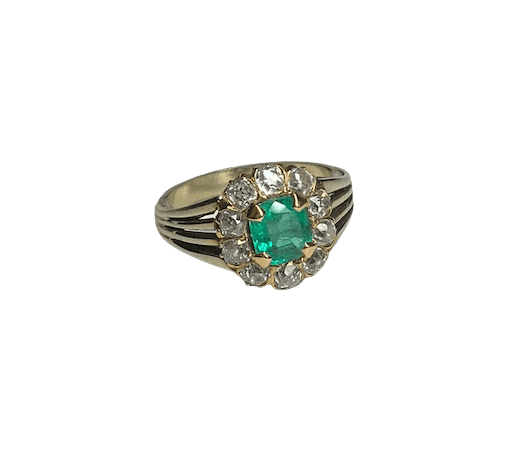 Bague 51 Bague ancienne en or 18K avec émeraude et diamants 58 Facettes