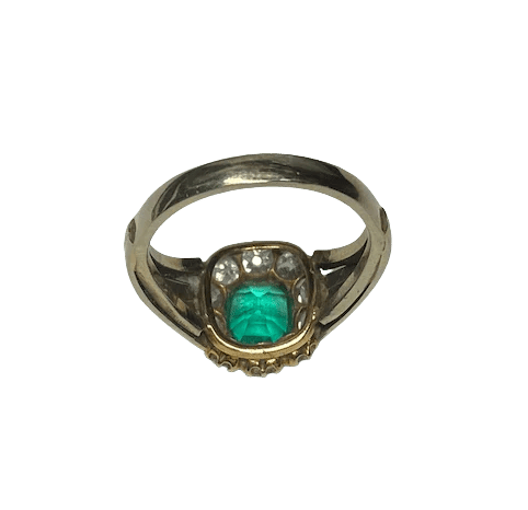 Bague 51 Bague ancienne en or 18K avec émeraude et diamants 58 Facettes