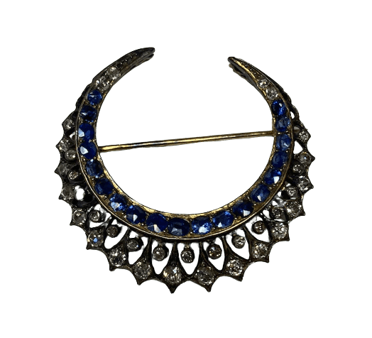 Broche Broche Napoléon III motif lune en or 18K, argent, saphirs et diamants 58 Facettes